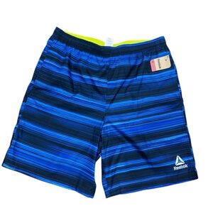 Reebok Swim Trunks Mens M Blue Striped Mesh Lined Board Shorts NWT